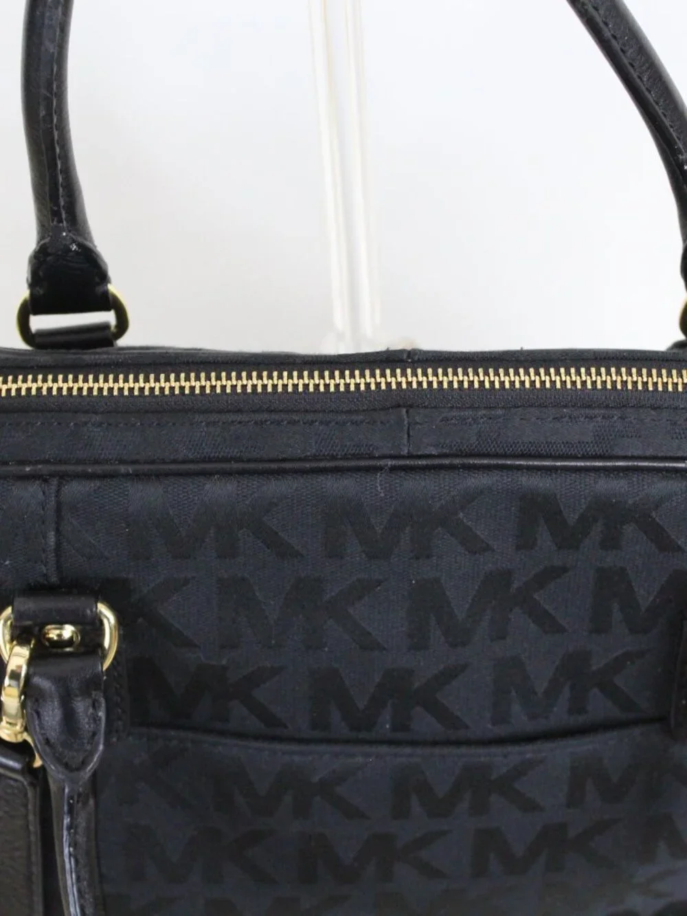 Michael Kors Black‎ Logo Satchel Canvas Leather Crossbody Bag Gold Hardware